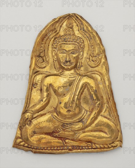 Votive Plaque with Buddha Triumphing over Mara (Maravijaya), 19th century, Thailand, Thailand, Gold repoussé, 8.1 × 6.3 × 0.5 cm (3 3/16 × 2 1/2 × 1/4 in.)