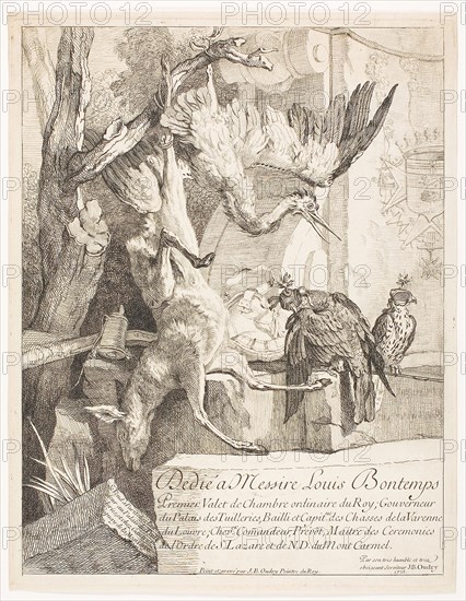 Four Hunting Subjects, No. 1, 1725, Jean-Baptiste Oudry, French, 1686-1755, France, Etching on paper, 352 × 271 mm (image), 364 × 285 mm (plate), 373 × 289 mm (sheet)