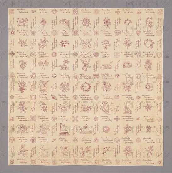 Signature Quilt, 1896, United States, Illinois, Bartlett, Illinois, Embroidered, cotton plain weave quilt, 203.3 x 200 cm (80 x 78 3/4 in.)