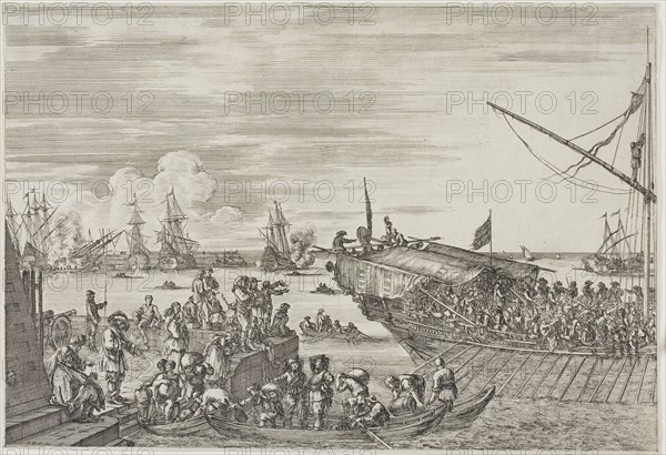 Le départ d’une Galère, 1654, Stefano della Bella, Italian, 1610-1664, Italy, Etching on paper, 235 x 245 mm (image), 240 x 348 mm (sheet, trimmed within platemark)