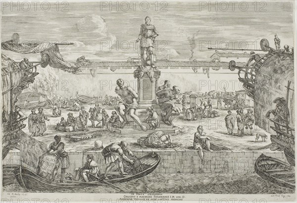 Statue of Ferdinand I, Grand Duke of Tuscany, 1654/55, Stefano della Bella, Italian, 1610-1664, Italy, Etching on paper, 241 x 370 mm (image), 257 x 374 mm (sheet, trimmed within platemark)