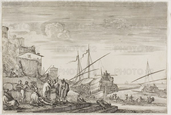 Views of the Port of Livorno: Houses Overlooking a Port, 1654/55, Stefano della Bella, Italian, 1610-1664, Italy, Etching on paper, 253 x 350 mm (plate), 290 x 389 mm (sheet)