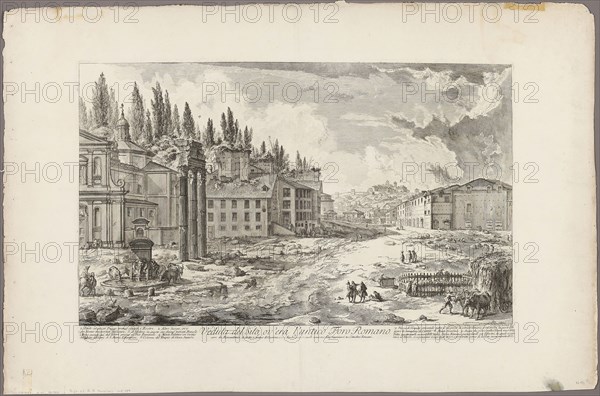 View of the Site of the ancient Roman Forum, from Views of Rome, 1750/59, Giovanni Battista Piranesi, Italian, 1720-1778, Italy, Etching on heavy ivory laid paper, 356 x 590 mm (image), 379 x 596 mm (plate), 530 x 810 mm (sheet)