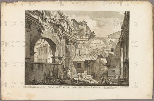 Internal view of the Atrium of the Portico of Octavia, from Views of Rome, 1750/59, Giovanni Battista Piranesi, Italian, 1720-1778, Italy, Etching on heavy ivory laid paper, 393 x 547 mm (image), 414 x 550 mm (plate), 520 x 800 mm (sheet)