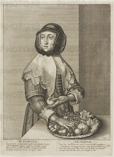 Autumn, 1641, Wenceslaus Hollar, Czech, 1607-1677, Bohemia, Etching on ivory laid paper, 224 × 177 mm (plate), 256 × 187 mm (sheet)