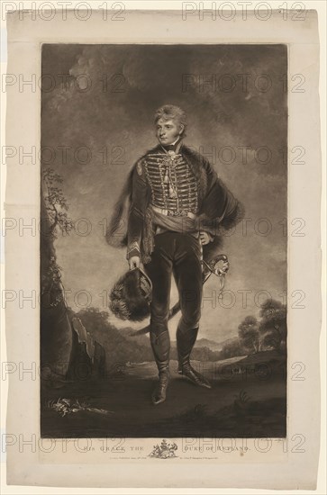 His Grace the Duke of Rutland, 1804, Charles Turner (English, 1773-1857), after John Hoppner (English, 1758-1810), England, Mezzotint on paper, 606 × 377 mm (image), 645 × 382 mm (plate), 735 × 480 mm (sheet)