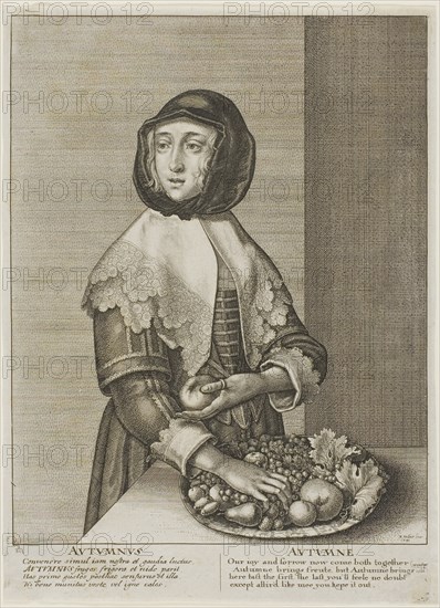 Autumn, from The Four Seasons, 1641, Wenceslaus Hollar, Czech, 1607-1677, Bohemia, Etching on gray wove paper, 248 × 179 mm (plate), 251 × 183 mm (sheet)