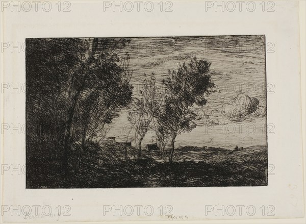 In the Dunes: Souvenir of the Woods of the Hague, 1869, Jean-Baptiste-Camille Corot, French, 1796-1875, France, Etching on ivory laid paper, 120 × 194 mm (plate), 172 × 240 mm (sheet)