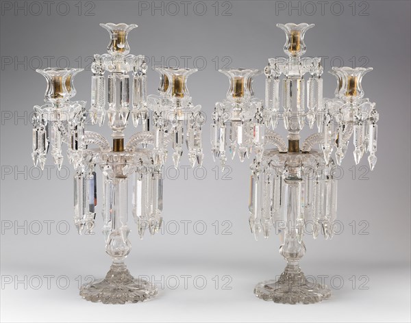 Pair of Candelabra, 1835/40, England, Glass and brass, 6 × 38.9 × 39 cm (22 1/8 × 15 3/8 × 15 1/2 in.)