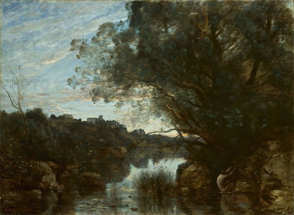 Souvenir of the Environs of Lake Nemi, 1865, Jean-Baptiste-Camille Corot, French, 1796-1875, France, Oil on canvas, 98.4 × 134.3 cm (38 3/4 × 52 7/8 in.)