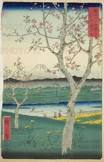 The Outskirts of Koshigaya in Musashi Province (Musashi Koshigaya zai), from the series Thirty-six Views of Mount Fuji (Fuji sanjurokkei), 1858, Utagawa Hiroshige ?? ??, Japanese, 1797-1858, Japan, Color woodblock print, oban