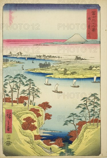 The Tone River at Konodai (Konodai Tonegawa), from the series Thirty-six Views of Mount Fuji (Fuji sanjurokkei), 1858, Utagawa Hiroshige ?? ??, Japanese, 1797-1858, Japan, Color woodblock print, oban
