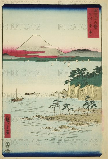 The Sea at Miura in Sagami Province (Soshu Miura no kaijo), from the series Thirty-six Views of Mount Fuji (Fuji sanjurokkei), 1858, Utagawa Hiroshige ?? ??, Japanese, 1797-1858, Japan, Color woodblock print, oban