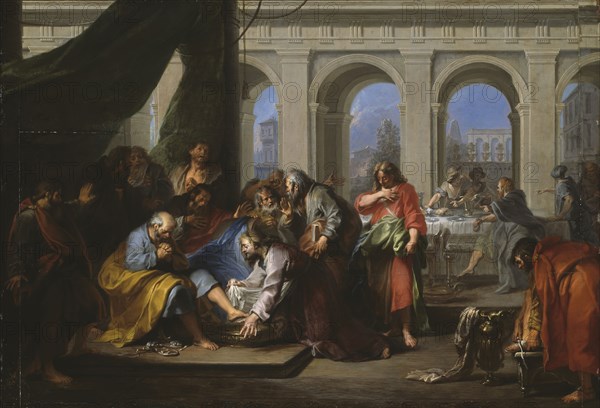 Christ Washing the Feet of His Disciples, 1720/30, Nicolas Bertin, French, 1668-1736, France, Oil on panel, 49.5 × 72.1 cm (19 1/2 × 28 3/8 in.)