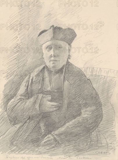 Portrait of Abbé Jouveau, 1875, Jean-Baptiste-Camille Corot, French, 1796-1875, France, Graphite, with traces of charcoal, on ivory wove paper, 314 × 235 mm