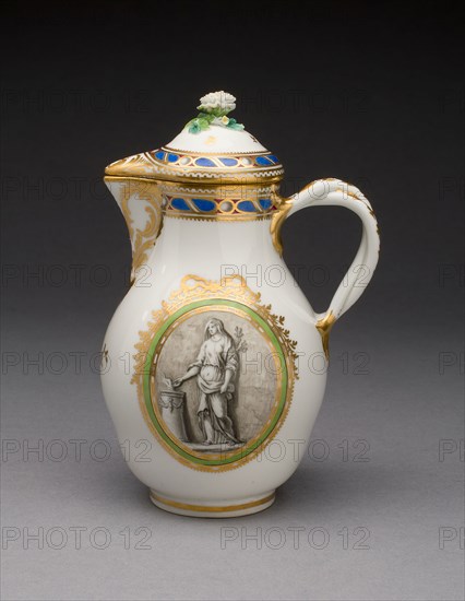 Coffee Pot (part of a Coffee Service), c. 1770, Vienna State Porcelain Manufactory, Austrian, 1744-1864, Vienna, Hard-paste porcelain, monochrome black (Schwartzlot), polychrome enamels, and gilding, H. 12.1 cm (4 3/4 in.), diam. 10.2 cm (4 in.)