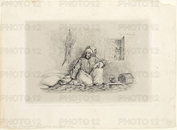 Chief Mohammed-Ben-Abou, 1833, Eugène Delacroix, French, 1798-1863, France, Etching on off-white chine, laid down on white wove paper, 142 × 213 mm (chine), 219 × 296 mm (sheet)