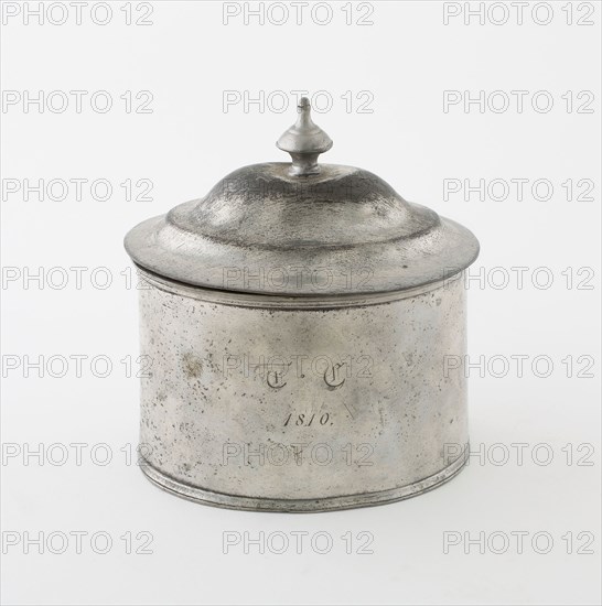 Tobacco Box, 1810, Possibly Birmingham, England, Cast pewter (base) and Britannia (top), 13.3 × 12.7 × 9.5 cm (5 1/4 × 5 × 3 3/4 in.)