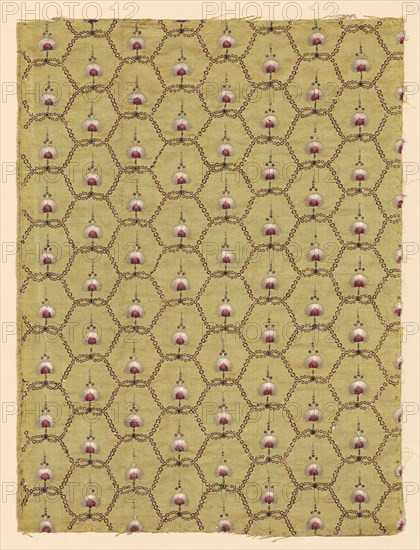 Panel (Dress Fabric), 1775/80, France, Silk, plain weave with silvered-metal-strip-wrapped with silk supplementary facing wefts, embroidered with silk and silvered-metal-strip and wire purl in satin stitches, couching, embellished with silvered and colored metal spangles, semiprecious stones, 61.4 × 46 cm (24 1/8 × 18 1/8 in.)