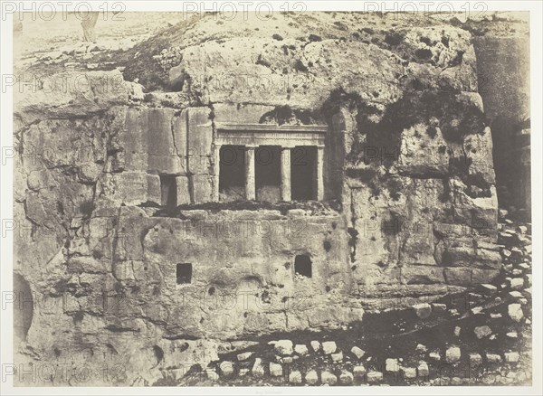 Jerusalem, Valley of Josaphat, Tomb of St. James (Jérusalem, Vallée de Josaphat, Tombeau de Saint Jacques), 1854, printed 1856, Auguste Salzmann, French, 1824–1872, France, Salted paper print, 23.4 × 32.2 cm (image), 41.4 × 58.5 cm (paper)