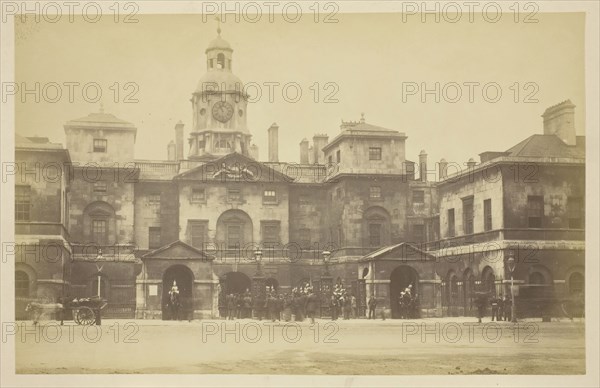 The Horse Guards, 1850–1900, probably English, 19th century, England, Albumen print, 12.8 × 20.4 cm (image/paper), 20.2 × 27.5 cm (mount)