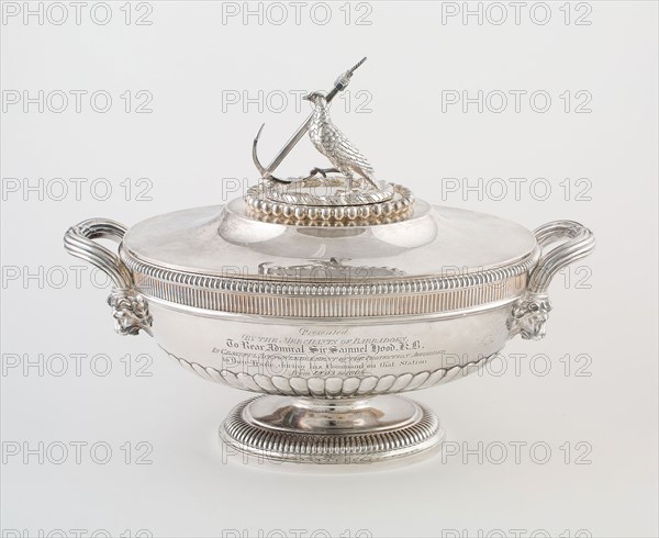 Soup Tureen with Cover from the Hood Service, 1806/07, Paul Storr, English, 1771-1844, London, England, Sterling silver, 31.8 × 42.6 × 25.7 cm (12 1/2 × 16 3/4 × 10 1/8 in.)