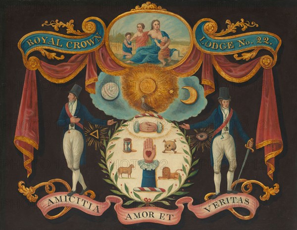 Emblems for Royal Crown Lodge No. 22, 1810/15, English, 19th century, United States, Oil on panel, 63.5 × 80.7 cm (25 × 31 3/4 in.)