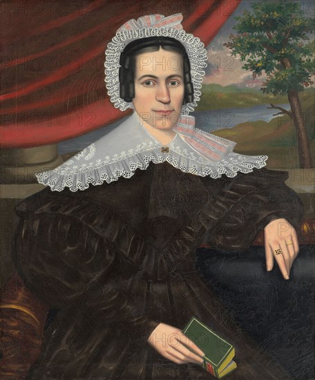 Woman with a Green Book (Louisa Gallond Cook), 1838, Erastus Salisbury Field, American, 1805–1900, United States, Oil on canvas, 88.9 × 74.3 cm (35 × 29 1/4 in.)