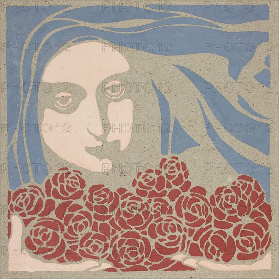 Woman’s Head with Roses, 1899, Koloman (Kolo) Moser, Austrian, 1868-1918, Austria, Color pochoir on paper