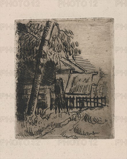 Landscape at Auvers, 1873, Paul Cézanne, French, 1839-1906, France, Etching on light gray laid paper, 135 × 110 mm (plate), 242 × 190 mm (sheet)
