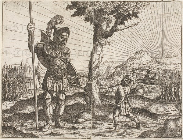 David and Goliath, 1551, Hanns Lautensack, German, 1524-1560/66, Germany, Etching on paper, 175 x 230 mm