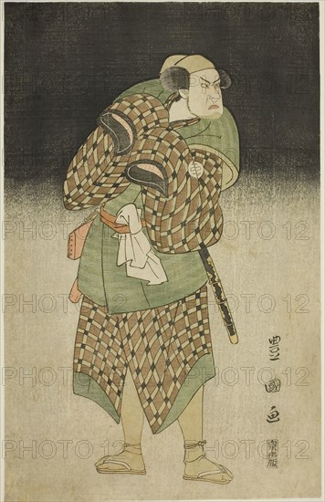The actor Kataoka Nizaemon VII as Iyo no Taro disguised as Bantaro in the play Seiwa Nidai Oyose Genji, performed at the Miyako Theater in the eleventh month, 1796, 1796, Utagawa Toyokuni I ?? ?? ??, Japanese, 1769–1825, Japan, Color woodblock print, oban, 37.0 x 23.5 cm