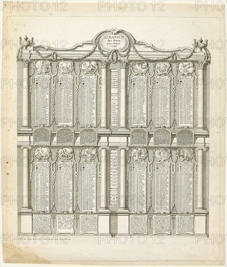 Almanach of the Gods for the Year 1768, 1768, Gabriel Jacques de Saint-Aubin, French, 1724–1780, France, Etching and engraving on ivory laid paper, 430 × 372 mm (plate), 459 × 391 mm (sheet)