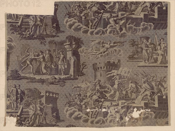 Jeanne d’Arc (Joan of Arc)(Furnishing Fabric), c. 1820, Fleury Francois Richard (French, 1777-1852), France, Rouen, Rouen, Cotton, plain weave, engraved roller printed, 66 x 86.4 cm (26 x 34 in.)
