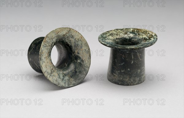 Pair of Ear Spools, A.D. 250/900, Classic Maya, Mexico, Guatemala, or Honduras, Honduras, Serpentine, 3 x 4.5 cm (1 3/16 x 1 3/4 in.)