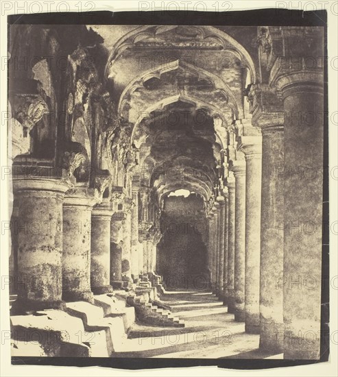 Arcade in Quadrangle, 1858, Linnaeus Tripe, English, 1822-1902, England, Salted paper print or diluted albumen print from calotype negative, plate III from Photographic Views in Madura, part IV, 31.7 × 29.5 cm (image), 33.5 × 30.5 cm (paper)
