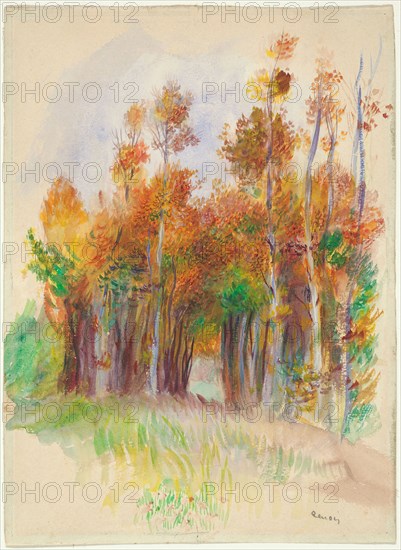 Grove of Trees, 1888/90, Pierre Auguste Renoir, French, 1841-1919, France, Opaque and transparent watercolor on cream wove paper, 246 × 179 mm