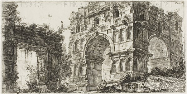 Temple of Janus, plate 11 from Some Views of Triumphal Arches and other monuments, 1748, Giovanni Battista Piranesi, Italian, 1720-1778, Italy, Etching on ivory laid paper, 130 x 261 mm (plate), 344 x 460 mm (sheet)