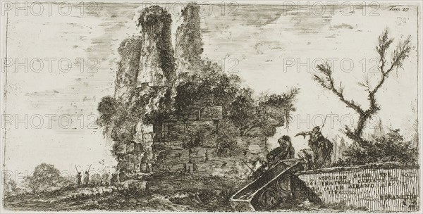Tomb of the three Curiatii brothers in Albano, plate 27 from Some Views of Triumphal Arches and other monuments, 1748, Giovanni Battista Piranesi, Italian, 1720-1778, Italy, Etching on ivory laid paper, 133 x 261 mm (image), 133 x 264 mm (plate), 345 x 462 mm (sheet)