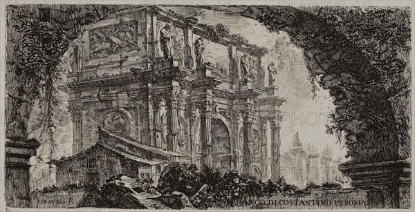 Arch of Constantine in Rome, plate 9 from Some Views of Triumphal Arches and other monuments, 1748, Giovanni Battista Piranesi, Italian, 1720-1778, Italy, Etching on ivory laid paper, 130 x 260 mm (plate), 343 x 464 mm (sheet)