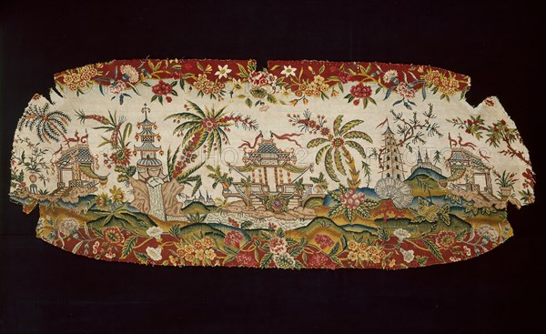 Panel (From a Settee), 1745/55, Probably England, England, Linen, plain weave, embroidered with silk and wool in tent stitches, 76 × 191.3 cm (29 7/8 × 75 3/8 in.)