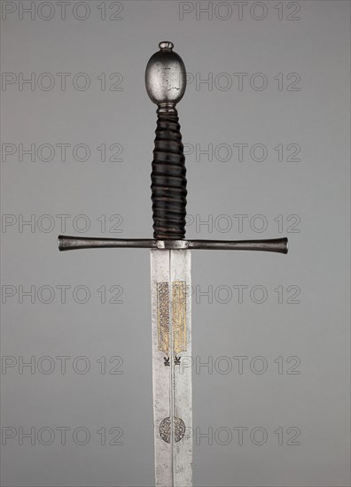 Composite Sword, dated 1538 [at a later date], Blade by Melchior Diefstetter, German, Munich, Au c. 1520-1555/1556, Munich, Steel with gilding, wood, and leather, Wt. 2 lb. 11 oz.