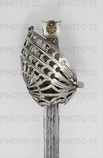 Basket-Hilted Broadsword (Schiavona), 1775/1800, Italian, Venice, Venice, Steel, silver, wood, and coral, Overall L. 107.5 cm (42 5/16 in.)