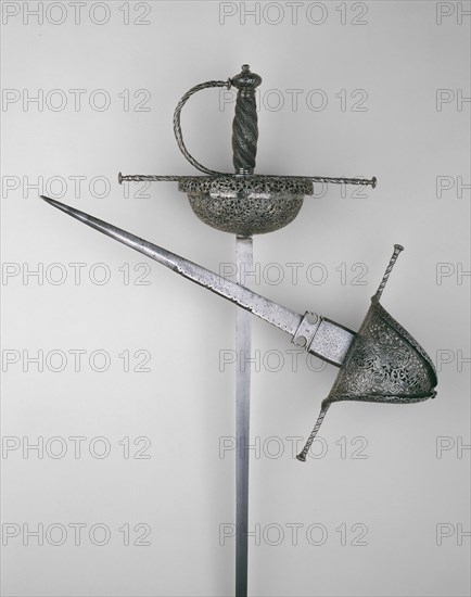 Cup-Hilted Rapier, c. 1650/60, South Italian or Spanish, Italy, Steel, iron, and wood, Overall L. 127 cm (50 in.)