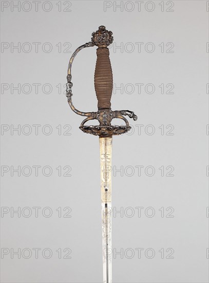 Composite Smallsword and Scabbard, Hilt: c. 1650/60, blade: 1750/60, Hilt: Flemish or Dutch, blade: French, Dutch, Steel, gilding, copper, wood, and leather, Overall L. 88 cm (34 5/8 in.)