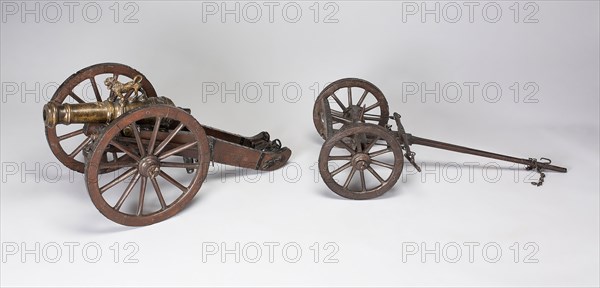 Model Artillery Cannon with Field Carriage, second half of 17th century, French, France, Bronze, wood, and iron, Length: overall 46.4 cm (18 1/4 in.)