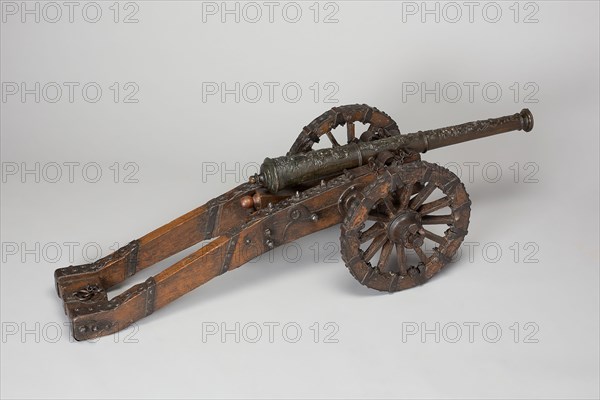 Model Artillery with Field Carriage, 1580/1600, Master Dodemont of Normandy, French, active mid-16th century, France, Bronze, wood, and iron, Barrel: 67.8 cm (26 11/16 in.)