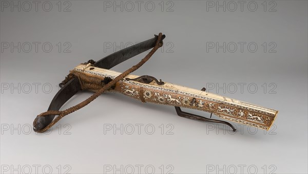 Sporting Crossbow, 1625/50, German, Germany, Steel, wood, iron, horn, cord, and fiber weave, 11.4 x 69.9 x 71.1 cm (4 1/2 x 27 1/2 x 28 in.)