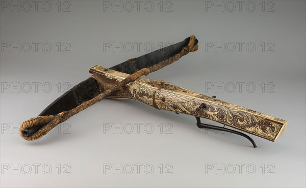 Crossbow, 1730/50, German, Germany, Steel, fruitwood, staghorn, leather, and hemp, 11.4 × 73.7 × 88.3 cm (4 1/2 × 29 × 34 3/4 in.)