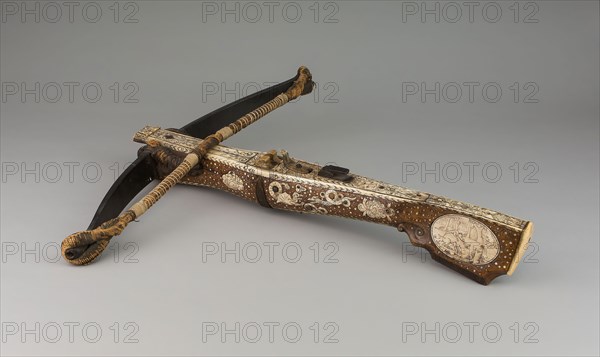 Sporting Crossbow, 1600/25, German, Germany, Wood, steel, horn, bone, and cord, 10.2 x 64.1 x 63.5 cm (4 x 25 1/4 x 25 in.)